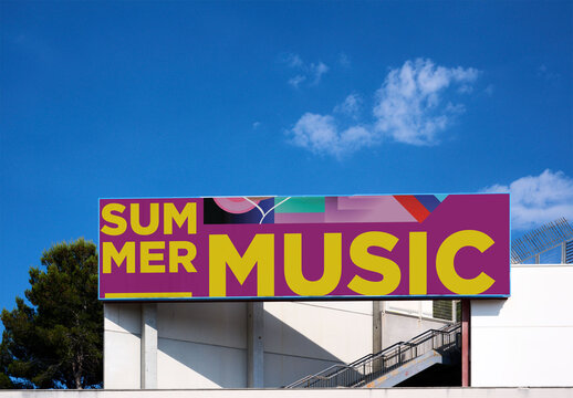 Template of Billboard Mockup in Barcelona Skyline