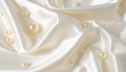 白いサテン生地にパールが散らばっている背景