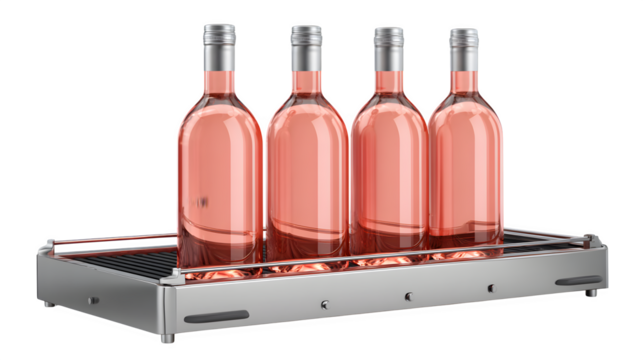 Rosé Wine Bottles in Metal Rack 3d rendered, isolated on transparent background