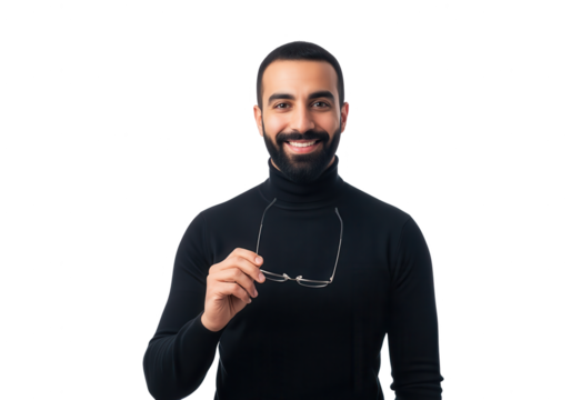 Handsome Man Holding Glasses on White Background