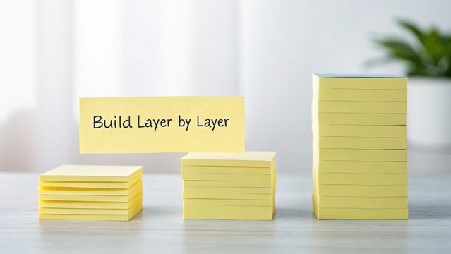 Stacks of yellow sticky notes representing business growth