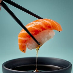 Sashimi Japanese Food Served with Chopsticks and Sauce on Studio Background
