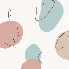 Abstract Minimalist Faces and Shapes in Pastel Colors - Elegant and Modern Graphic Design