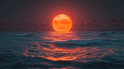 An abstract orange sphere set against a dark, moody horizon. 