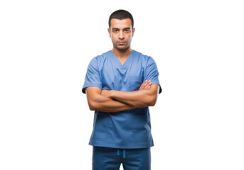Fototapeta premium Serious Doctor or Nurse with Arms Crossed on White