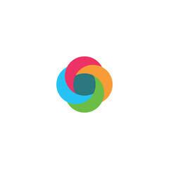 Obraz premium This is an abstract geometric logo image of four circle shapes interconnected with each other like a Venn Diagram on a black background