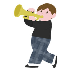 トランペットを吹く人の手描きカラーイラスト
