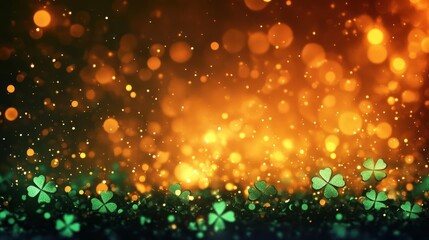 Obraz premium Green clovers and gold coins on a dark background