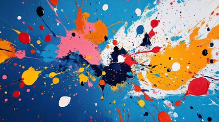 Bright splashes of paint creating an abstract, energetic design. 