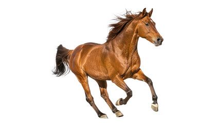 Obraz premium Elegant brown horse galloping in a lively manner isolated on transparent background