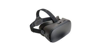 Virtual reality headset on a table with clear display and sleek design isolated on transparent background