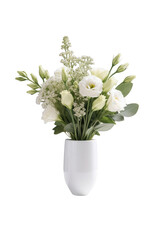 Obraz premium Elegant White Flower Bouquet in Vase. Minimalist Floral Arrangement on White Background.