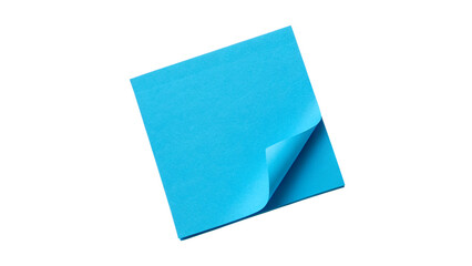 Bright blue sticky note with a slightly curled corner isolated on transparent background