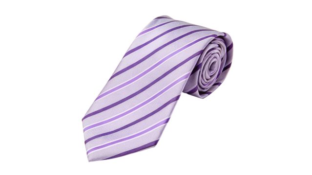 Elegant purple striped tie rolled up for formal or business events isolated on transparent background