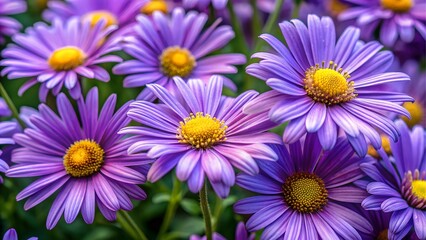 Fototapeta premium Field of purple aster flowers with yellow centers
