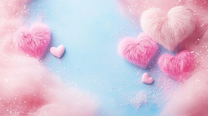 Pink and Blue Hearts with Pink Background