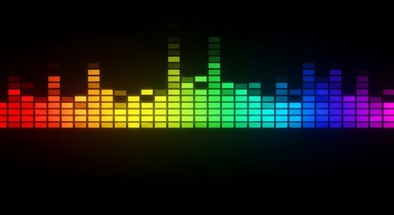 Fototapeta premium Vibrant rainbow sound wave equalizer display on black background