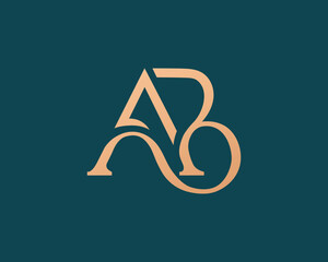 Elegant monogram design combining the letters A and B in golden gradient on a dark teal background, creating a modern and luxurious visual identity.