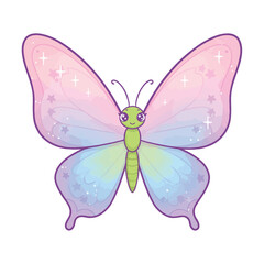 Cute pastel butterfly illustration vector design element with sparkles isolated on white background