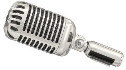Vintage silver microphone 3d rendered, isolated on transparent background