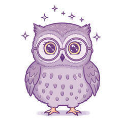 Cute cartoon owl wearing glasses a whimsical vector illustration perfect for childrens books and educational materials