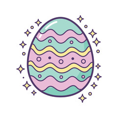 Pastel Easter egg with wavy stripes and dots surrounded by sparkles vector illustration for holiday designs