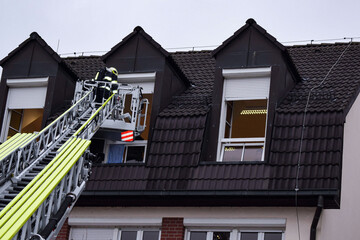 Simulation process of rescue of people by firefighters with a telescopic crane