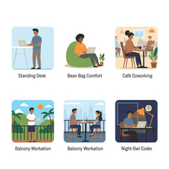 Remote Work and Freelance Lifestyle Vector Illustrations