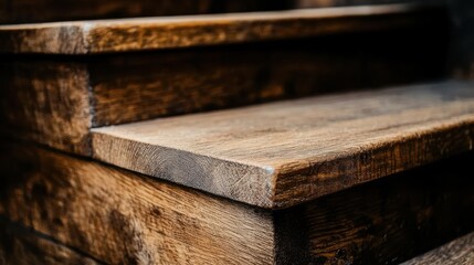 Close-up of wooden staircase steps