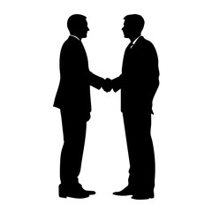 Black silhouette of two businessmen shaking hands isolated on transparent background