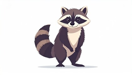 Fototapeta premium Pixel Art Raccoon Standing with Striped Tail and Mask against White Background