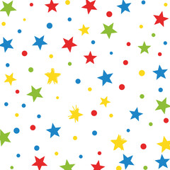 Colorful Stars and Dots Pattern on White Background 1.
