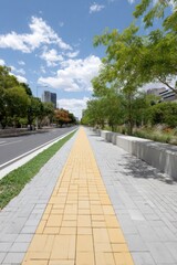 Fototapeta premium Modern Urban Forest Trail with Accessible Pathway and Bike Lane Premium Smart City Infrastructure for Millennials Marketing and Social Media Campaigns