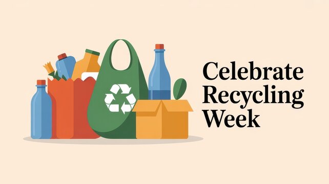 Celebrate sustainability with a minimalist greeting card design showcasing recycling and eco-friendly living during Recycling Week. National Recycling Day and Week,  America Recycles Day - Powered by Adobe