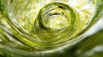 Green liquid swirls, close-up, abstract background, for cosmetic ads