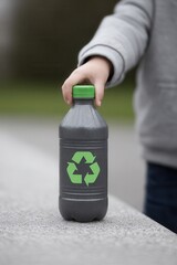 Child in casual clothes holding a recycled bottle while enjoying time outdoors in a park setting. National Recycling Day and Week,  America Recycles Day