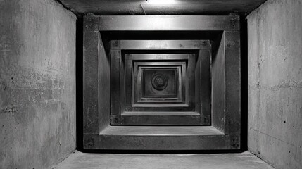 Stacked square openings in a gray concrete structure.