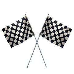 Two checkered flags crossed against a black background signifying a racing event or competition end