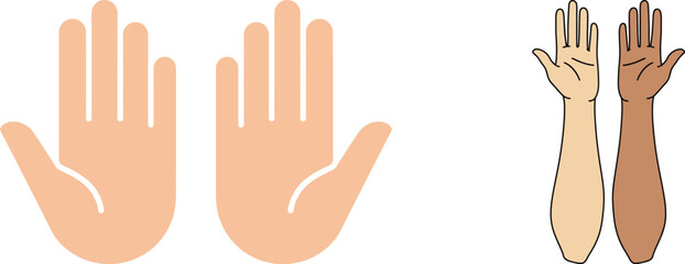 Two light skin toned hands and two multi-ethnic skin toned arms side by side