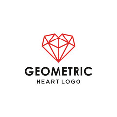 Geometric Red heart symbol with modern abstract line art for love affection or elegant jewelry business branding logo design