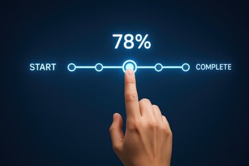 Fototapeta premium Hand Pressing Button for Progress Indication at Seventy-Eight Percent Completion on Digital Interface