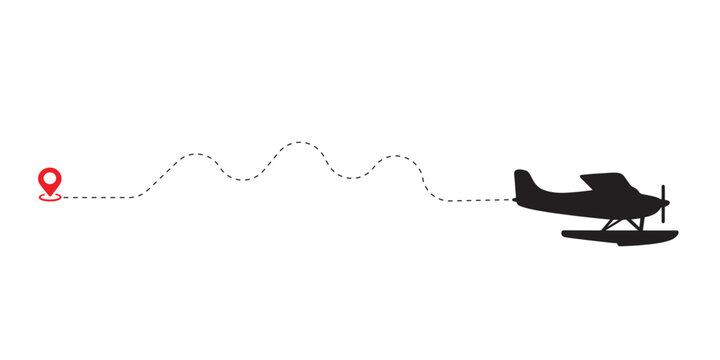 Seaplane Flight Path with Dotted Route Line Vector Travel and Tourism Concept
