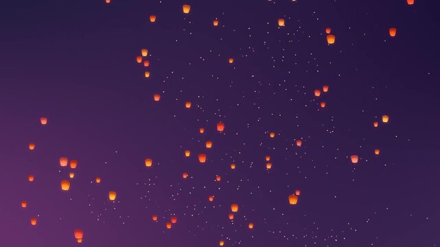 Sky Lantern Festival Animation from Afar, Loop Background