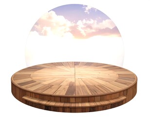 Wooden circular platform with sky view