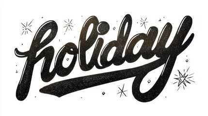 Holiday lettering design displaying black glitter handwritten script typography with sparkling stars, festive decorative elements, and a celebratory mood on a white background
