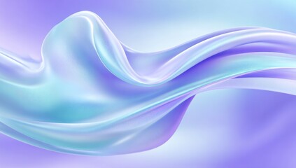 Fototapeta premium Fluid, iridescent pastel fabric drapes gracefully over a soft, light-purple background.