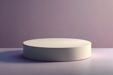 Minimalist beige cylinder podium on a soft purple background with soft lighting platform