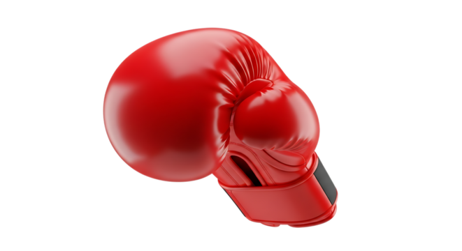 A single red boxing glove isolated on transparent background, a symbol of strength, combat, and determination in the world of sports and fitness
