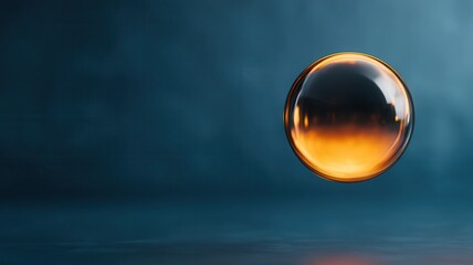 Sphere Hollow Surreal concept. Floating bubble with amber liquid against a dark background.