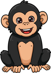 Cute cartoon monkey illustration, happy jungle animal character, funny chimpanzee drawing, adorable baby ape artwork, smiling zoo mascot, wild wildlife design